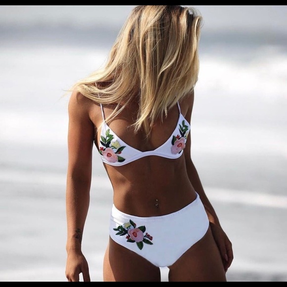 flower embroidered swimsuit